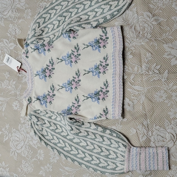 Loveshackfancy Warwick knit sweater floral ruffle hearts XS - Picture 15 of 17